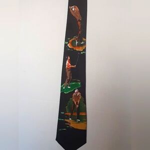 Vintage Hand Painted Golf Themed Black Tie